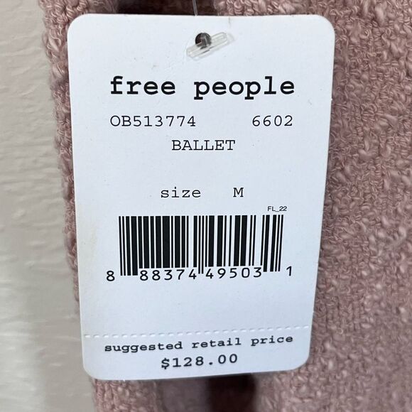 NWT FREE PEOPLE | Ballet Pale Pink Off Shoulder Cable Knit Sweater MEDIUM - Picture 5 of 7